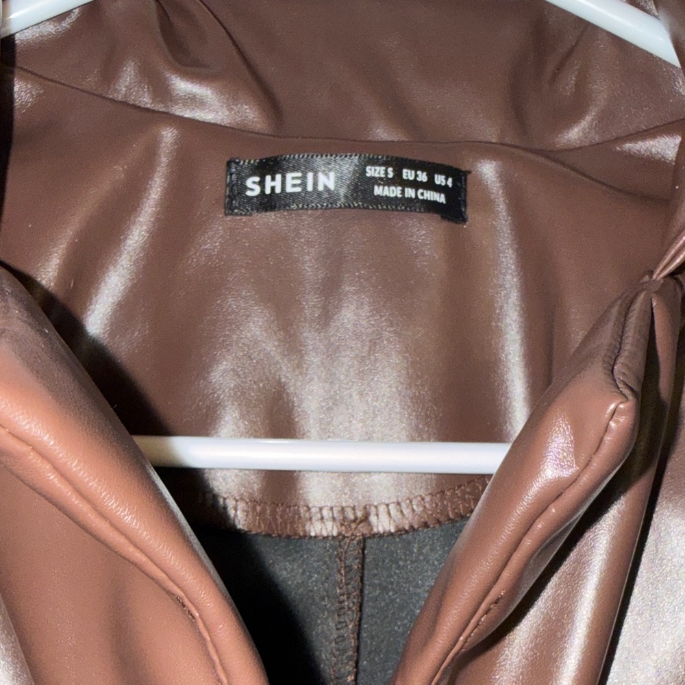 Faux Leather Women's Jacket- Brown - Picture 2 of 3